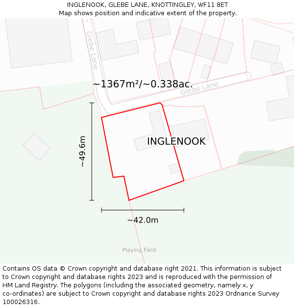 INGLENOOK, GLEBE LANE, KNOTTINGLEY, WF11 8ET: Plot and title map