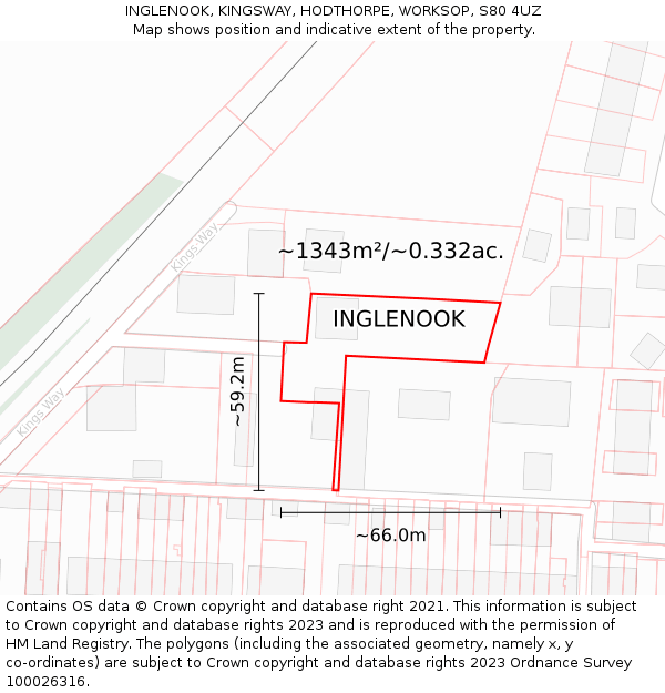 INGLENOOK, KINGSWAY, HODTHORPE, WORKSOP, S80 4UZ: Plot and title map