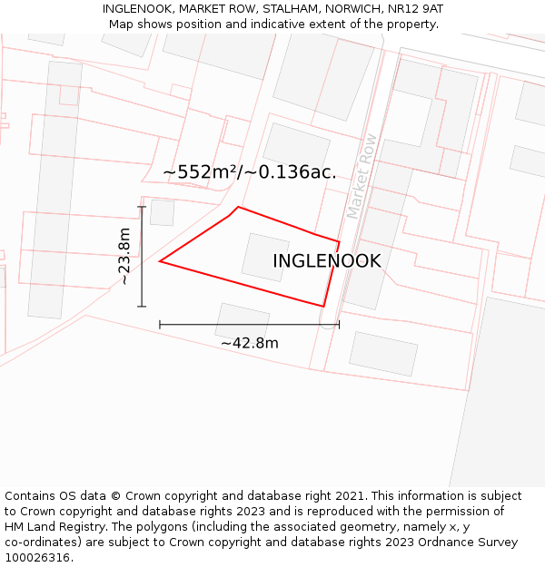 INGLENOOK, MARKET ROW, STALHAM, NORWICH, NR12 9AT: Plot and title map