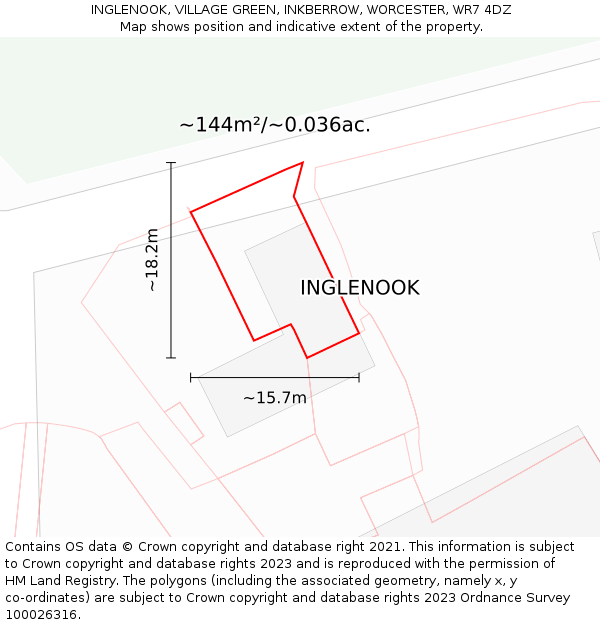 INGLENOOK, VILLAGE GREEN, INKBERROW, WORCESTER, WR7 4DZ: Plot and title map