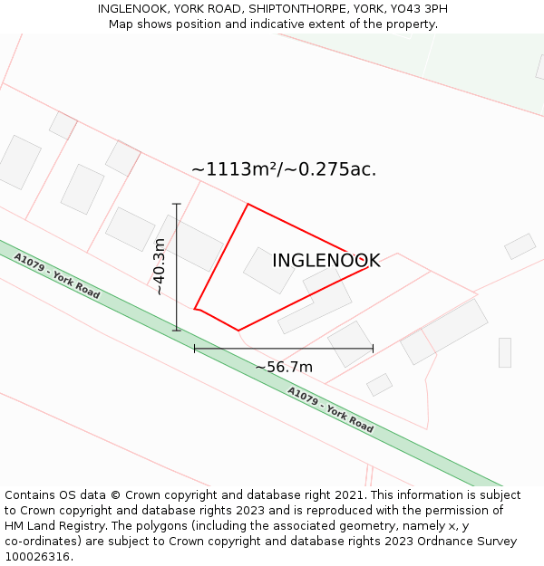 INGLENOOK, YORK ROAD, SHIPTONTHORPE, YORK, YO43 3PH: Plot and title map