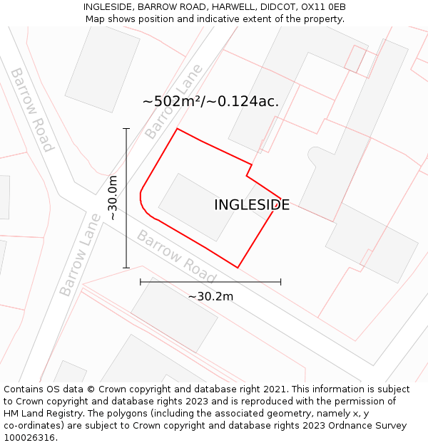 INGLESIDE, BARROW ROAD, HARWELL, DIDCOT, OX11 0EB: Plot and title map