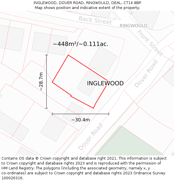 INGLEWOOD, DOVER ROAD, RINGWOULD, DEAL, CT14 8BP: Plot and title map