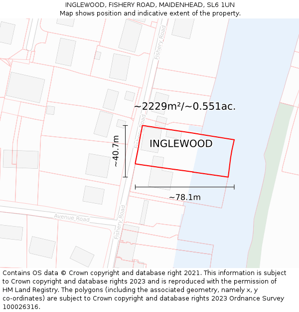 INGLEWOOD, FISHERY ROAD, MAIDENHEAD, SL6 1UN: Plot and title map