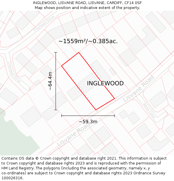 INGLEWOOD, LISVANE ROAD, LISVANE, CARDIFF, CF14 0SF: Plot and title map