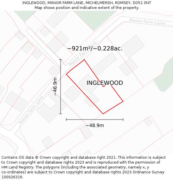 INGLEWOOD, MANOR FARM LANE, MICHELMERSH, ROMSEY, SO51 0NT: Plot and title map