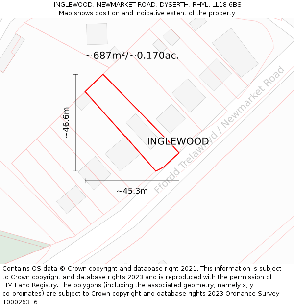 INGLEWOOD, NEWMARKET ROAD, DYSERTH, RHYL, LL18 6BS: Plot and title map