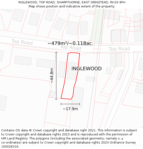 INGLEWOOD, TOP ROAD, SHARPTHORNE, EAST GRINSTEAD, RH19 4PH: Plot and title map