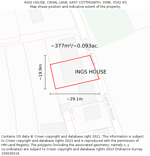 INGS HOUSE, CANAL LANE, EAST COTTINGWITH, YORK, YO42 4TJ: Plot and title map