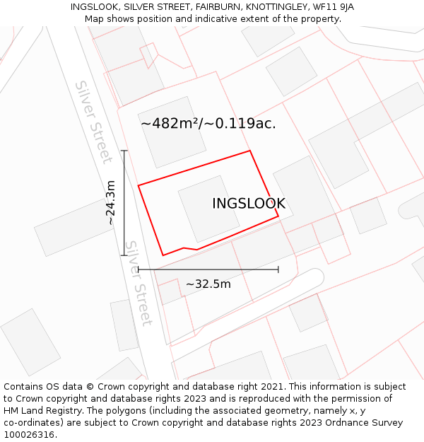 INGSLOOK, SILVER STREET, FAIRBURN, KNOTTINGLEY, WF11 9JA: Plot and title map