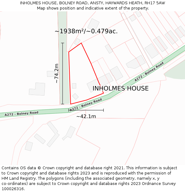 INHOLMES HOUSE, BOLNEY ROAD, ANSTY, HAYWARDS HEATH, RH17 5AW: Plot and title map
