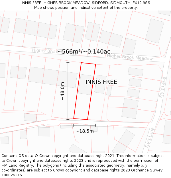 INNIS FREE, HIGHER BROOK MEADOW, SIDFORD, SIDMOUTH, EX10 9SS: Plot and title map