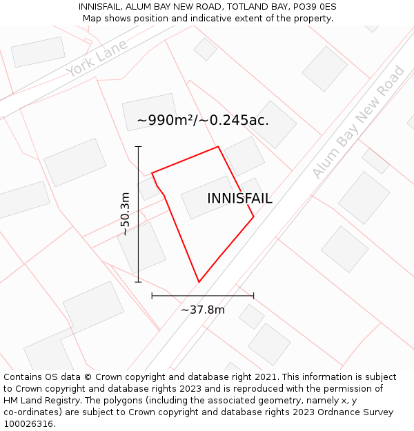 INNISFAIL, ALUM BAY NEW ROAD, TOTLAND BAY, PO39 0ES: Plot and title map