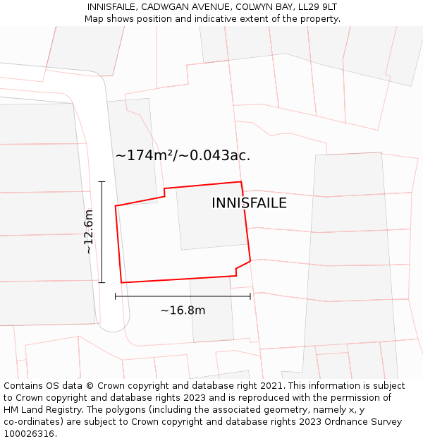 INNISFAILE, CADWGAN AVENUE, COLWYN BAY, LL29 9LT: Plot and title map