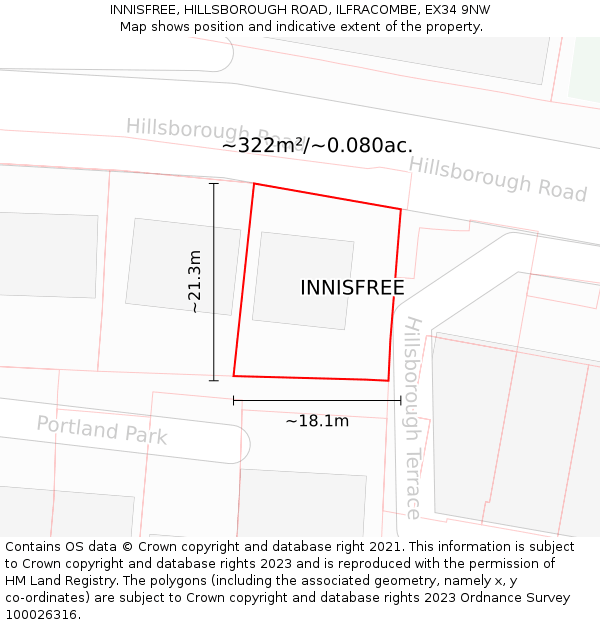 INNISFREE, HILLSBOROUGH ROAD, ILFRACOMBE, EX34 9NW: Plot and title map