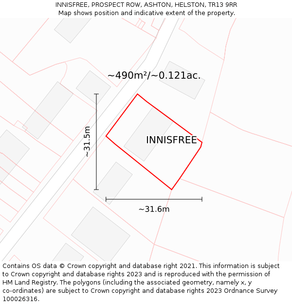 INNISFREE, PROSPECT ROW, ASHTON, HELSTON, TR13 9RR: Plot and title map