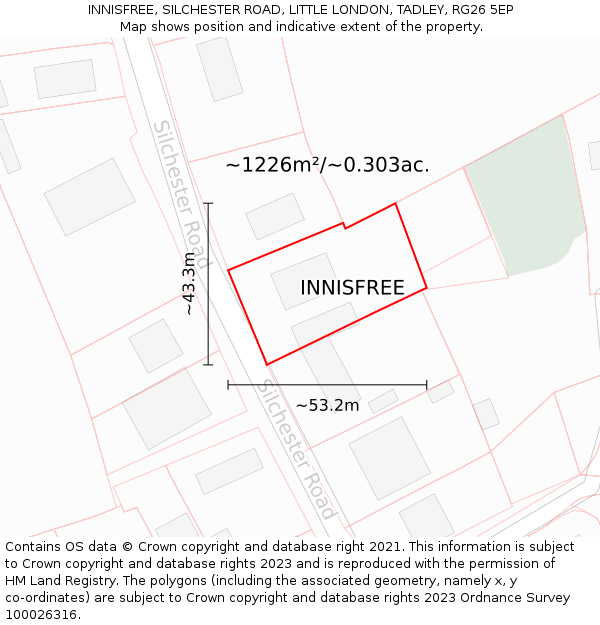 INNISFREE, SILCHESTER ROAD, LITTLE LONDON, TADLEY, RG26 5EP: Plot and title map