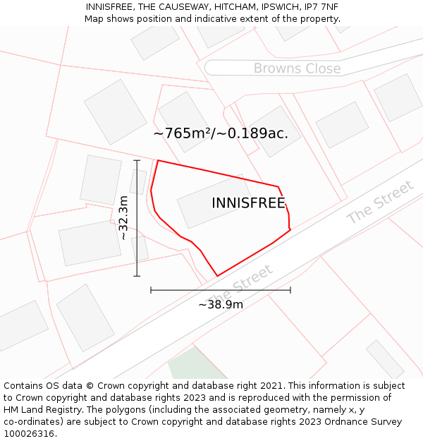 INNISFREE, THE CAUSEWAY, HITCHAM, IPSWICH, IP7 7NF: Plot and title map