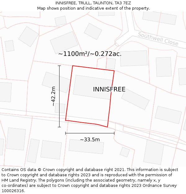 INNISFREE, TRULL, TAUNTON, TA3 7EZ: Plot and title map