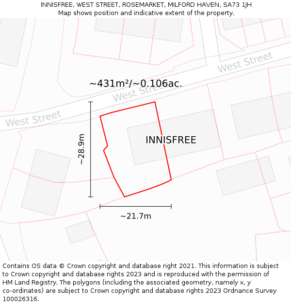 INNISFREE, WEST STREET, ROSEMARKET, MILFORD HAVEN, SA73 1JH: Plot and title map