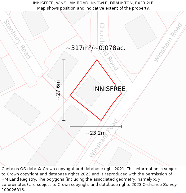 INNISFREE, WINSHAM ROAD, KNOWLE, BRAUNTON, EX33 2LR: Plot and title map