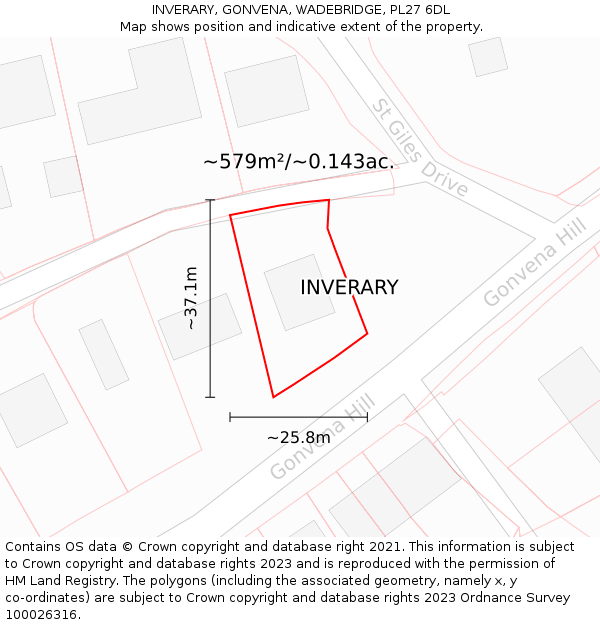 INVERARY, GONVENA, WADEBRIDGE, PL27 6DL: Plot and title map