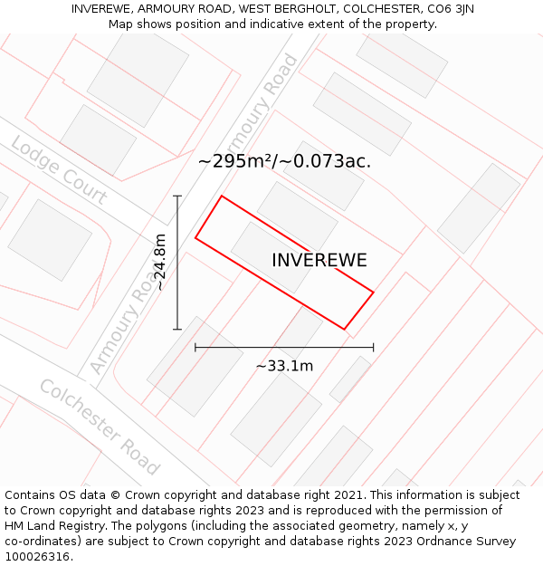 INVEREWE, ARMOURY ROAD, WEST BERGHOLT, COLCHESTER, CO6 3JN: Plot and title map