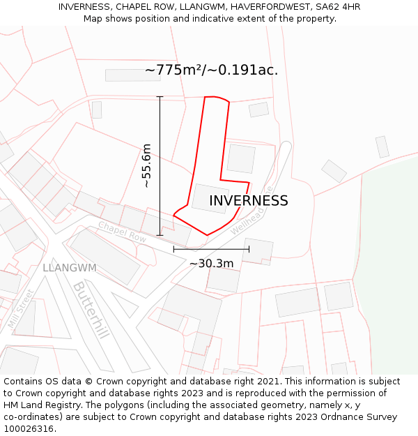 INVERNESS, CHAPEL ROW, LLANGWM, HAVERFORDWEST, SA62 4HR: Plot and title map