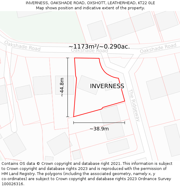 INVERNESS, OAKSHADE ROAD, OXSHOTT, LEATHERHEAD, KT22 0LE: Plot and title map