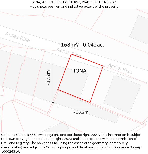 IONA, ACRES RISE, TICEHURST, WADHURST, TN5 7DD: Plot and title map