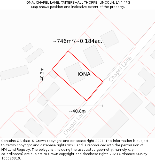 IONA, CHAPEL LANE, TATTERSHALL THORPE, LINCOLN, LN4 4PG: Plot and title map