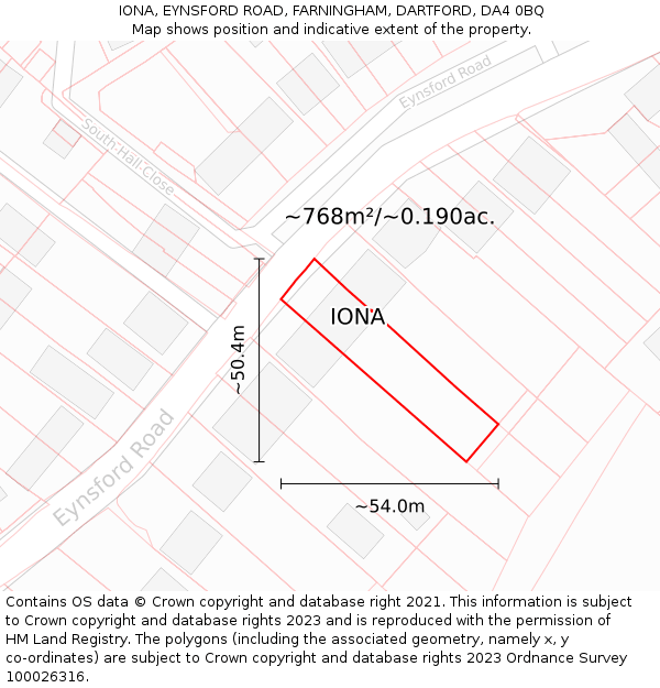 IONA, EYNSFORD ROAD, FARNINGHAM, DARTFORD, DA4 0BQ: Plot and title map