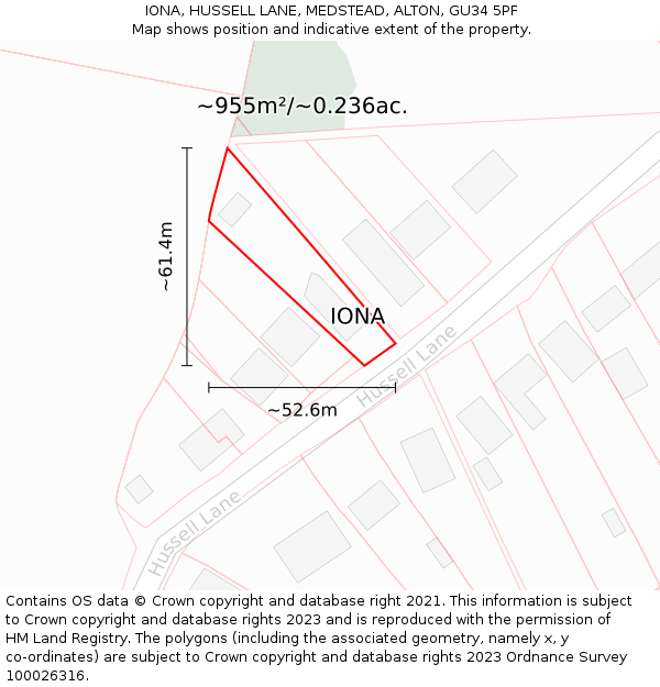 IONA, HUSSELL LANE, MEDSTEAD, ALTON, GU34 5PF: Plot and title map