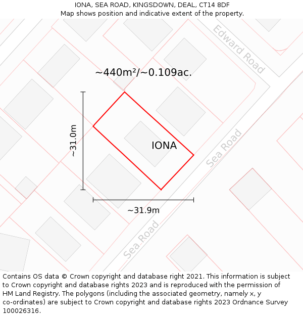 IONA, SEA ROAD, KINGSDOWN, DEAL, CT14 8DF: Plot and title map