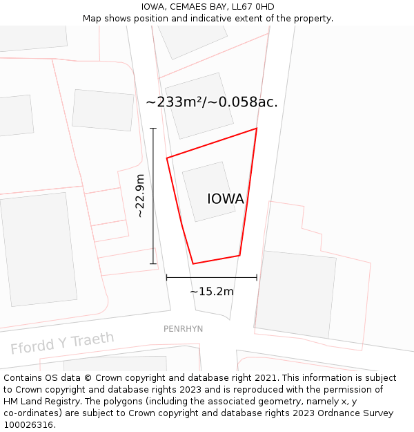 IOWA, CEMAES BAY, LL67 0HD: Plot and title map