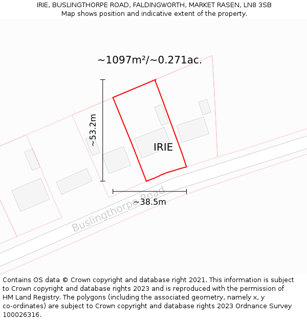 IRIE, BUSLINGTHORPE ROAD, FALDINGWORTH, MARKET RASEN, LN8 3SB: Plot and title map