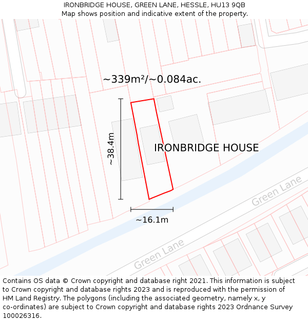 IRONBRIDGE HOUSE, GREEN LANE, HESSLE, HU13 9QB: Plot and title map