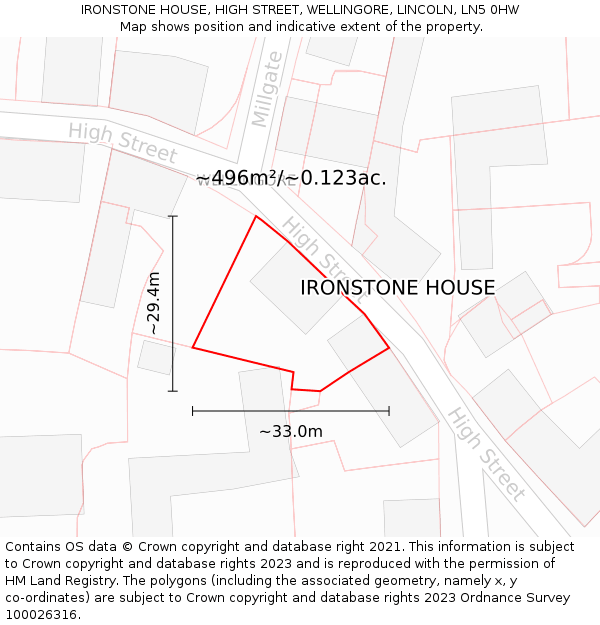 IRONSTONE HOUSE, HIGH STREET, WELLINGORE, LINCOLN, LN5 0HW: Plot and title map