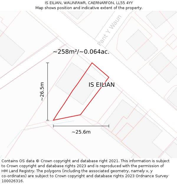 IS EILIAN, WAUNFAWR, CAERNARFON, LL55 4YY: Plot and title map