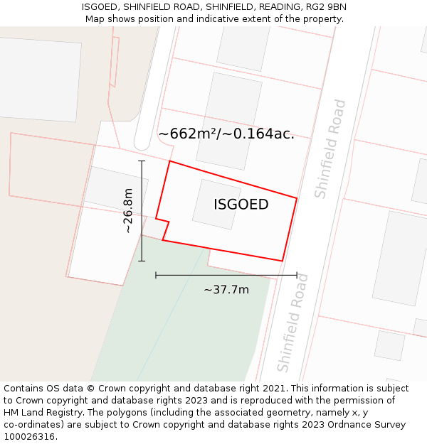 ISGOED, SHINFIELD ROAD, SHINFIELD, READING, RG2 9BN: Plot and title map