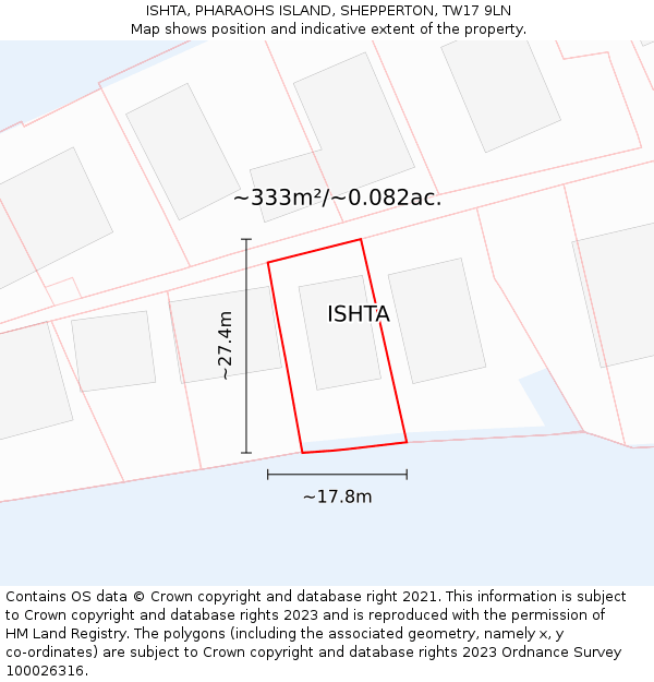 ISHTA, PHARAOHS ISLAND, SHEPPERTON, TW17 9LN: Plot and title map