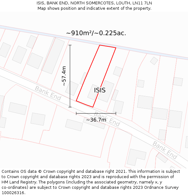 ISIS, BANK END, NORTH SOMERCOTES, LOUTH, LN11 7LN: Plot and title map