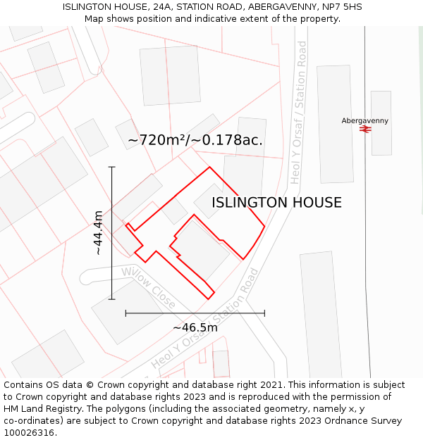 ISLINGTON HOUSE, 24A, STATION ROAD, ABERGAVENNY, NP7 5HS: Plot and title map