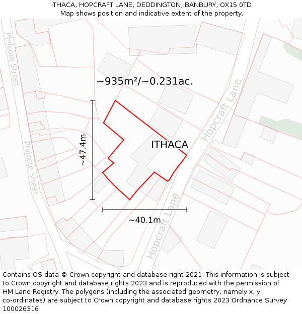 ITHACA, HOPCRAFT LANE, DEDDINGTON, BANBURY, OX15 0TD: Plot and title map