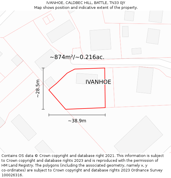 IVANHOE, CALDBEC HILL, BATTLE, TN33 0JY: Plot and title map