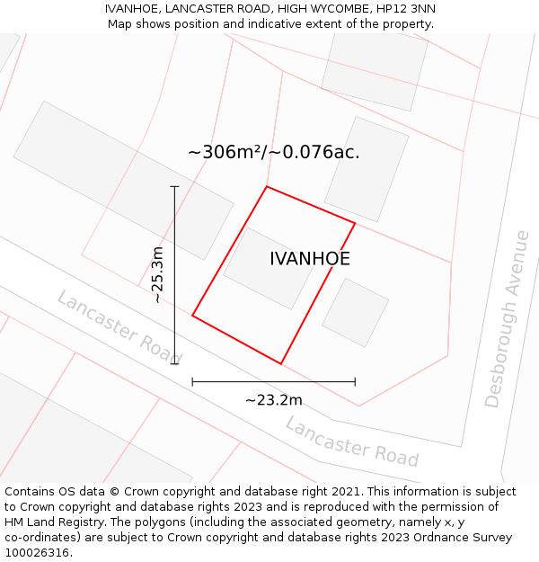 IVANHOE, LANCASTER ROAD, HIGH WYCOMBE, HP12 3NN: Plot and title map