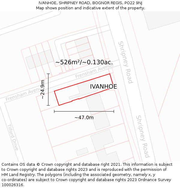 IVANHOE, SHRIPNEY ROAD, BOGNOR REGIS, PO22 9NJ: Plot and title map