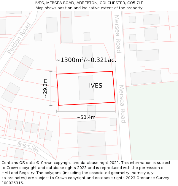 IVES, MERSEA ROAD, ABBERTON, COLCHESTER, CO5 7LE: Plot and title map