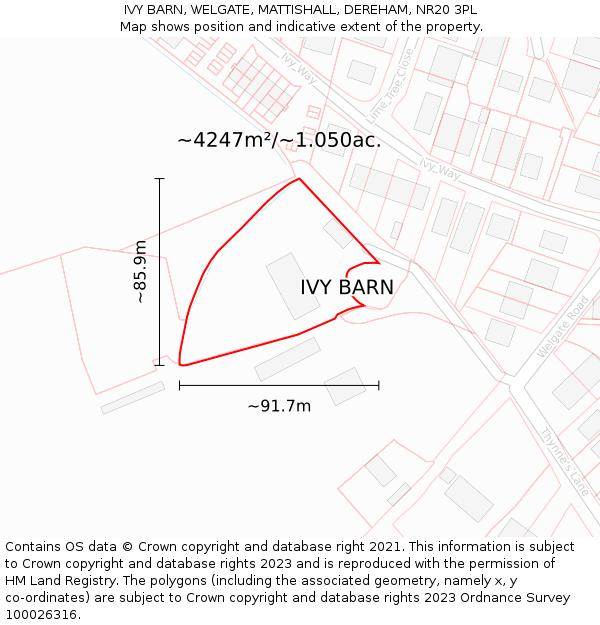 IVY BARN, WELGATE, MATTISHALL, DEREHAM, NR20 3PL: Plot and title map