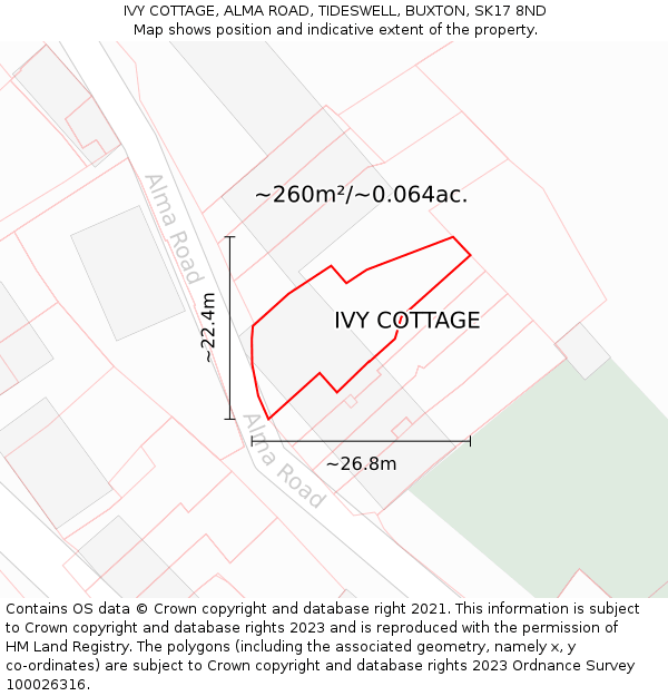 IVY COTTAGE, ALMA ROAD, TIDESWELL, BUXTON, SK17 8ND: Plot and title map